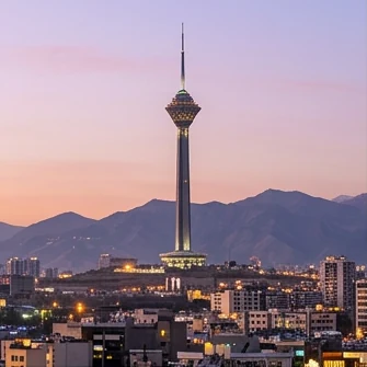 Milad Tower and the Tehran skyline at dusk